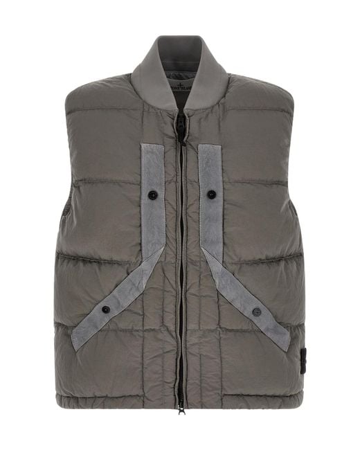 Stone Island Gray Zipped Quilted Vest for men