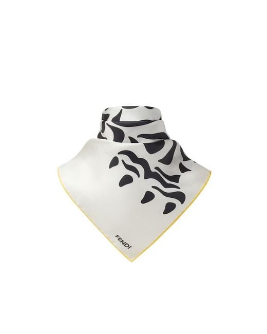 Fendi White Ivory Silk Foulard With Tiger Print