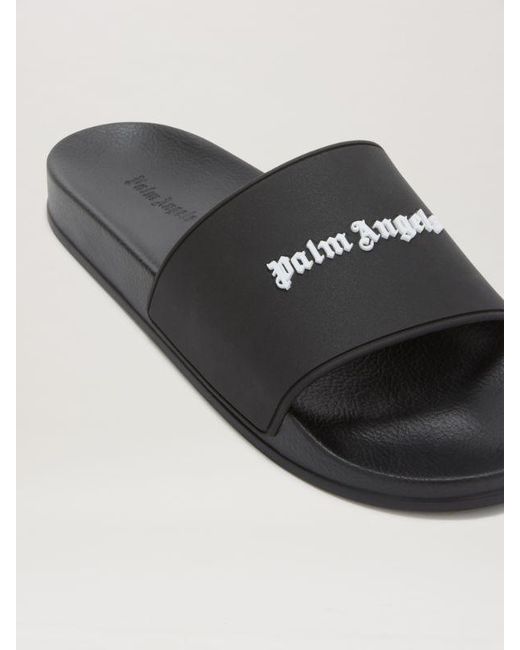 Palm Angels Black Logo Embossed Slippers for men