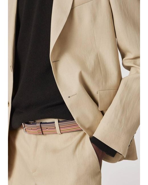 Paul Smith White Signature Stripe Buckle Belt for men
