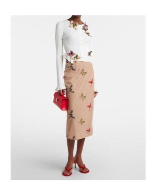 Blumarine Natural Appliqué Midi Skirt