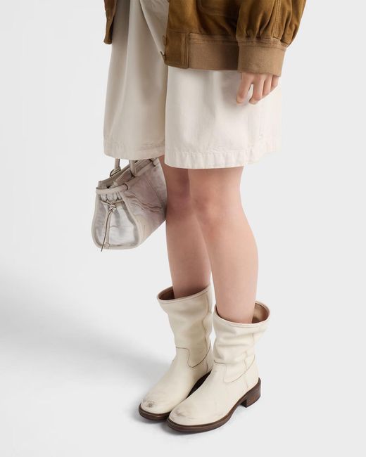 Prada Natural Leather Vintage-Effect Mid-Calf Boots 30
