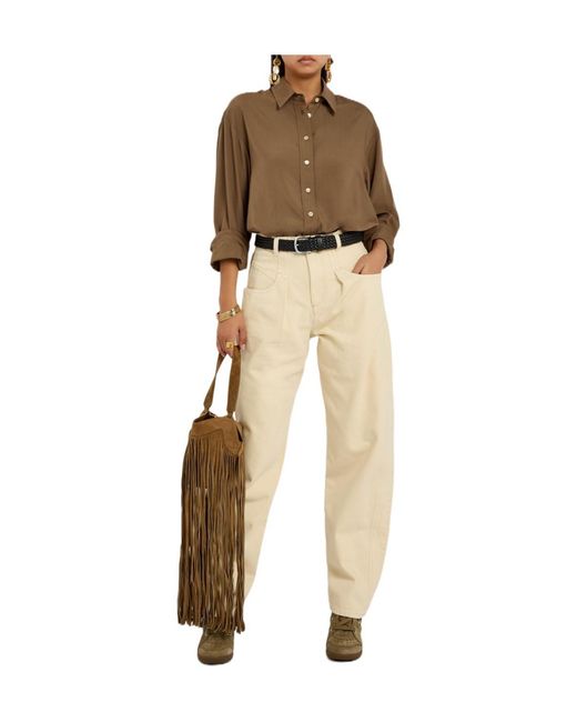 Isabel Marant Natural Solid Color Barrel-Leg Jeans