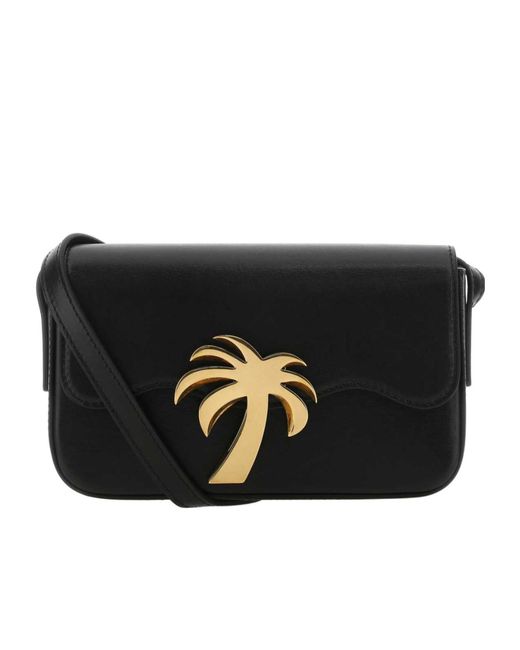 Palm Angels Black Palm Tree-Plaque Foldover Top Crossbody Bag