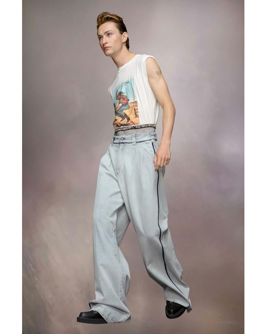 Maison Margiela Blue Memory Wide-Leg Pleated Jeans