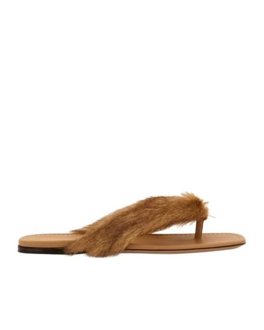 Ferragamo Brown Thong Sandal With Fur Detail