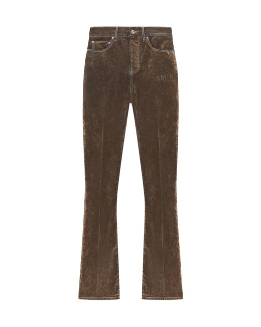 Amiri Brown Logo Embroidered Velvet Jeans for men