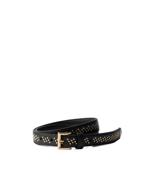 Prada White Leather Belt With Studs