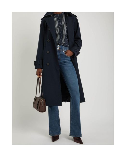 Veronica Beard Blue Double-Breasted Twill Trench Coat