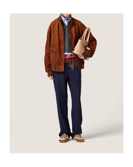 Miu Miu Brown Suede Pocket Bomber Jacket