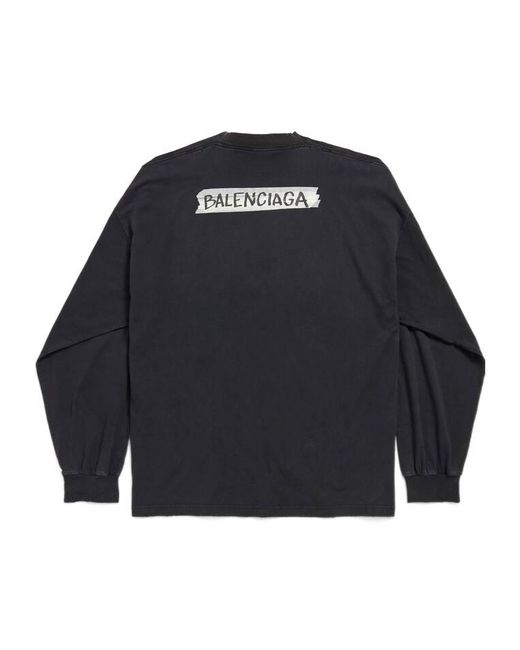 Balenciaga Blue Masking Tape Oversized Long Sleeve T-Shirt for men