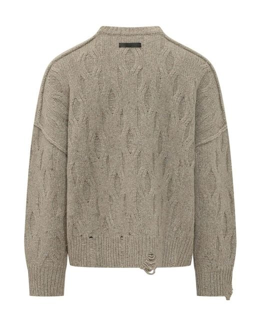 Represent Gray Distressed Cable Knitted Sweater for men