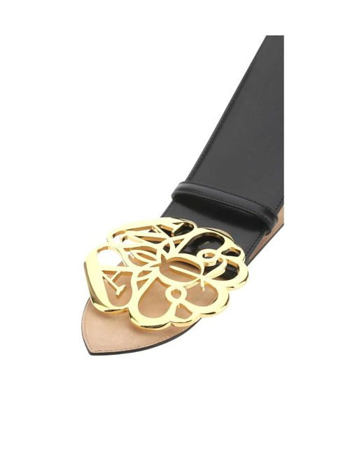 McQueen Black Flower Logo Plaque Buckle Belt