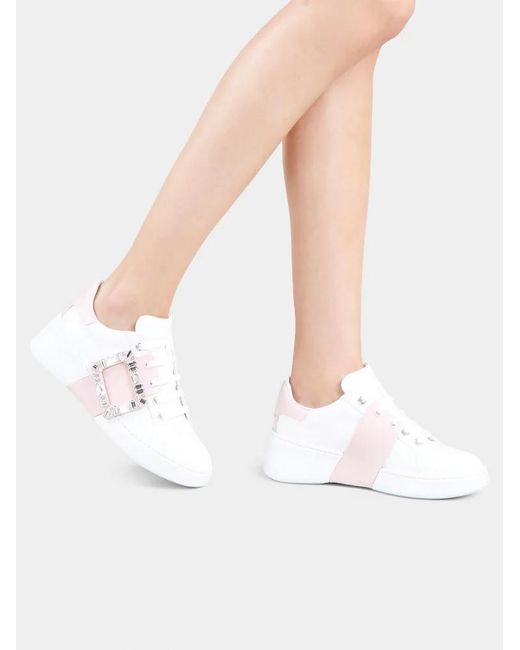 Roger Vivier White Viv' Skate Strass Buckle Sneakers