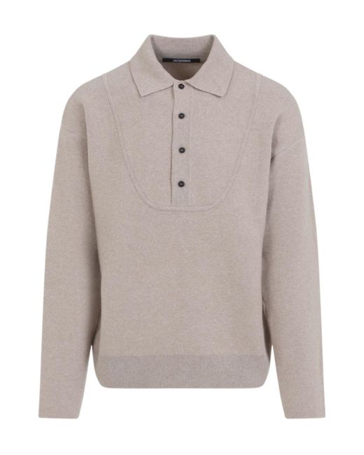 Jacquemus Gray Collared Long-Sleeved Knit Polo Shirt for men