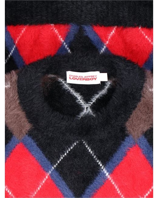 charlesjeffreyloverboy Red Charles Jeffrey Loverboy Argyle Knit Sweater for men