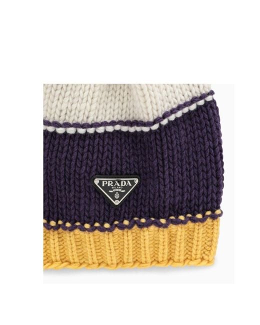 Prada Gray Dome Striped Knitted Hat