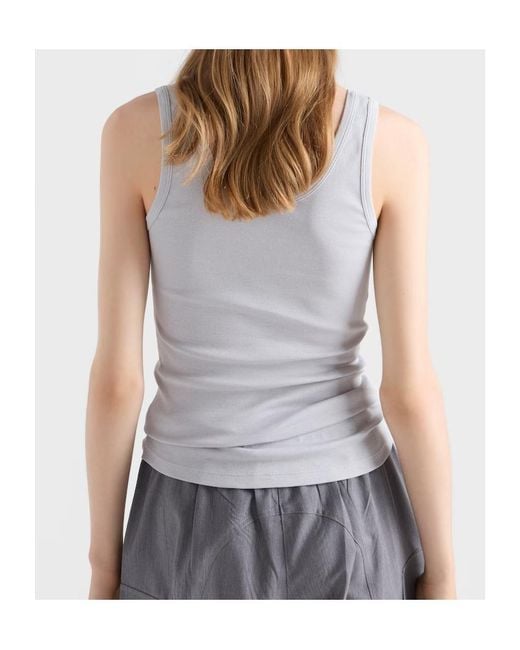Prada White Ribbed Knit Tank Top