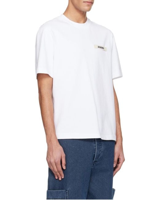 Jacquemus White Logo Patch Crew Neck T-Shirt for men