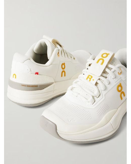 On Shoes White Felt-Trimmed Leather Sneakers