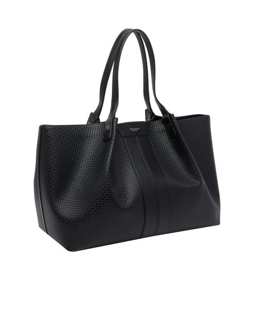 Serapian Black Logo Printed Tote Bag