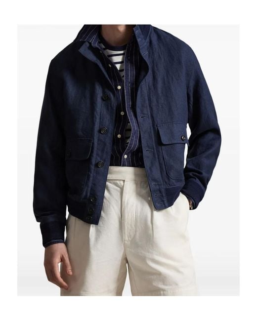 Polo Ralph Lauren Blue Button-Up Bomber Jacket for men