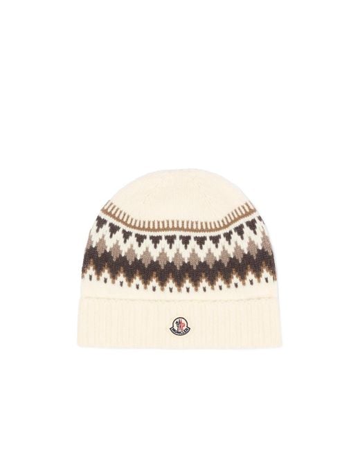 Moncler White Jacquard Wool Beanie