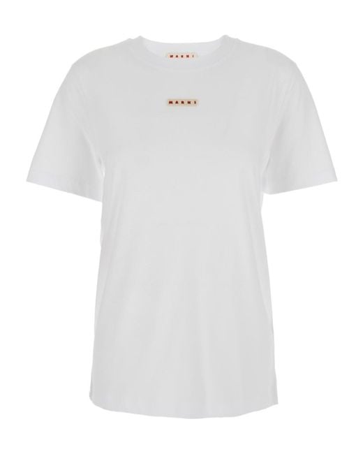 Marni White Logo Patch Crewneck T-Shirt