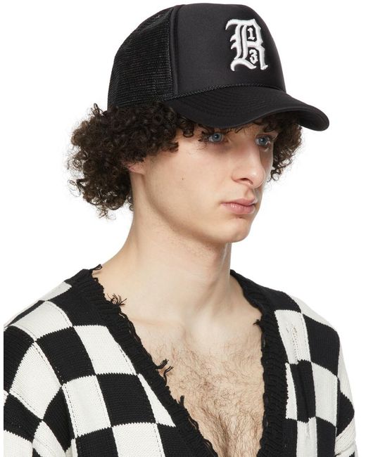 R13 Black Embroidered Logo Baseball Cap for men