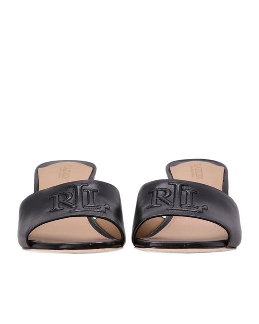Ralph Lauren Black Logo-Embossed Block-Heel Sandals