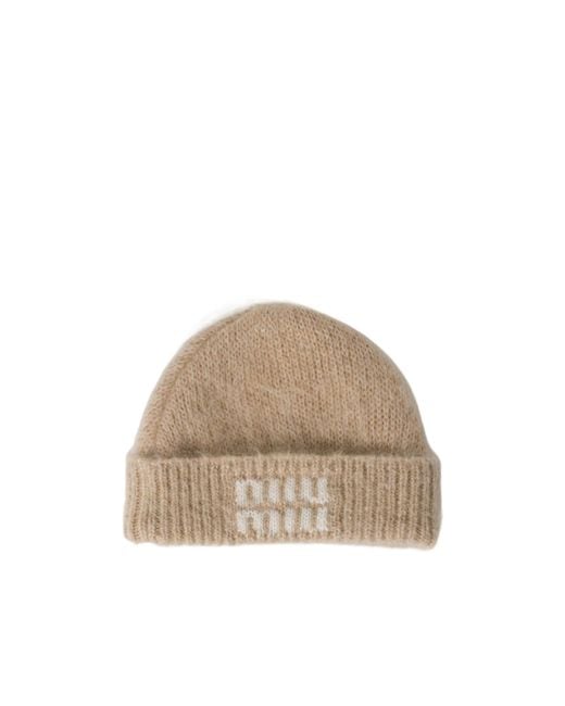 Miu Miu Natural Logo-Intarsia Beanie