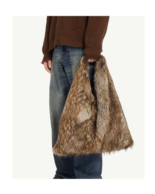 MM6 by Maison Margiela Brown Fur-Effect Classic Japanese Shoulder Bag