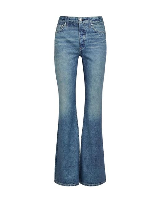 Rag & Bone Blue Denim-Print Flared-Leg Trousers
