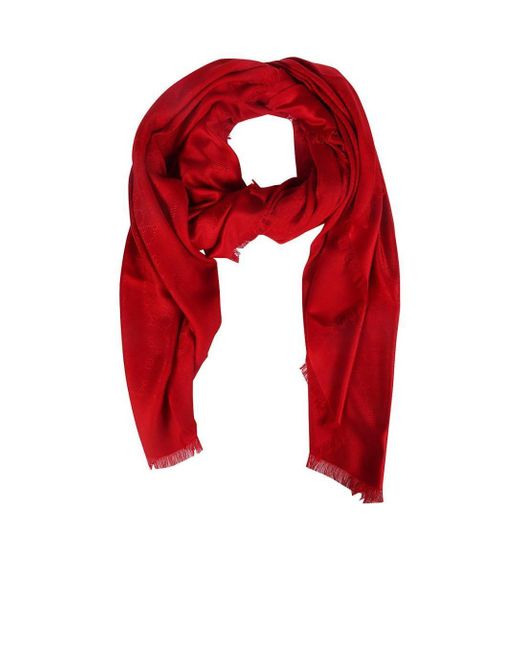 Gucci Red Silk Wool Gg Jacquard Shawl