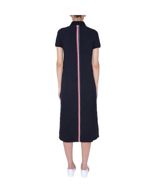 Thom Browne Black Center-Back Stripe Piqué Polo Dress