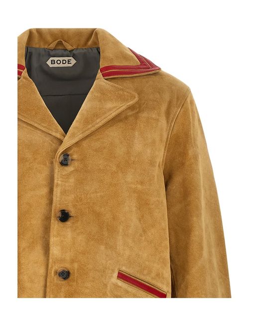 Bode Brown Trefoil Long-Sleeved Leather Jacket for men
