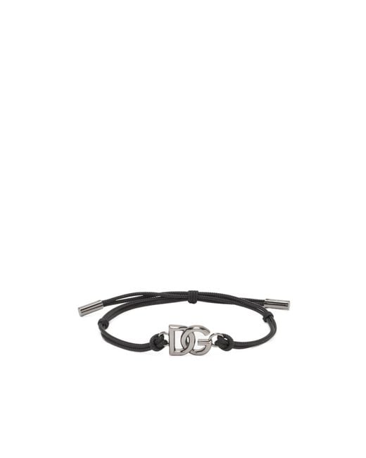 Dolce & Gabbana White Dg Logo Plaque Bracelet for men