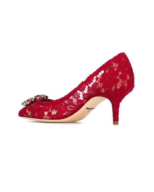 Dolce & Gabbana Red Embellished Lace Pumps