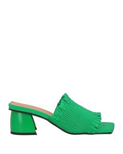Ganni Green Square-Toe Block Heel Sandals