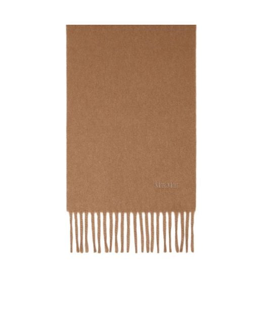 Max Mara Brown Logo Embroidered Fringed Scilli Scarf