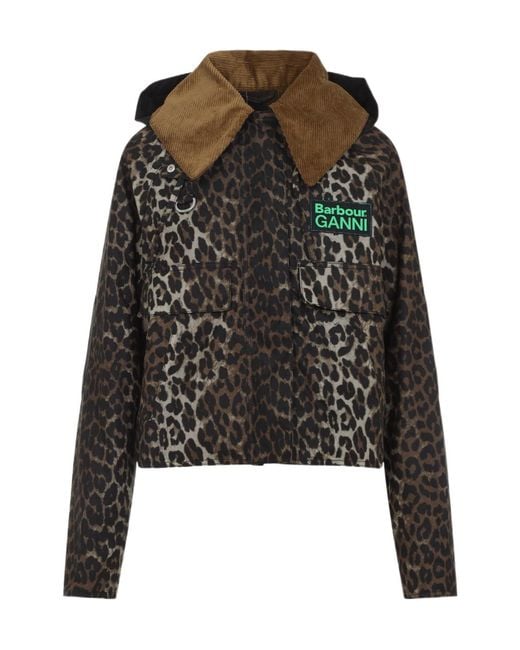 Barbour Black X Ganni Leopard-Pattern Jacket