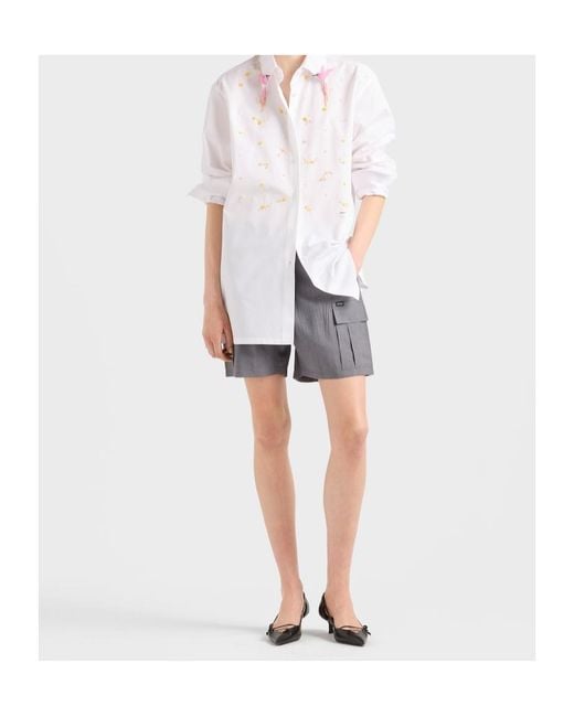 Prada White Embroidered Poplin Shirt