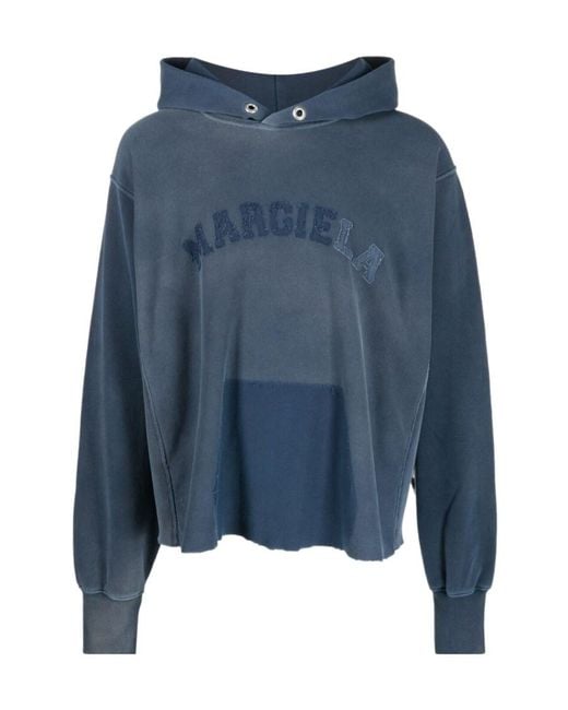 Maison Margiela Blue Faded Logo-Patch Hoodie for men