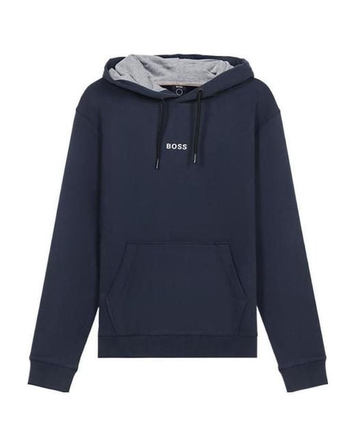 Boss Blue Logo-Print Pullover Hoodie for men