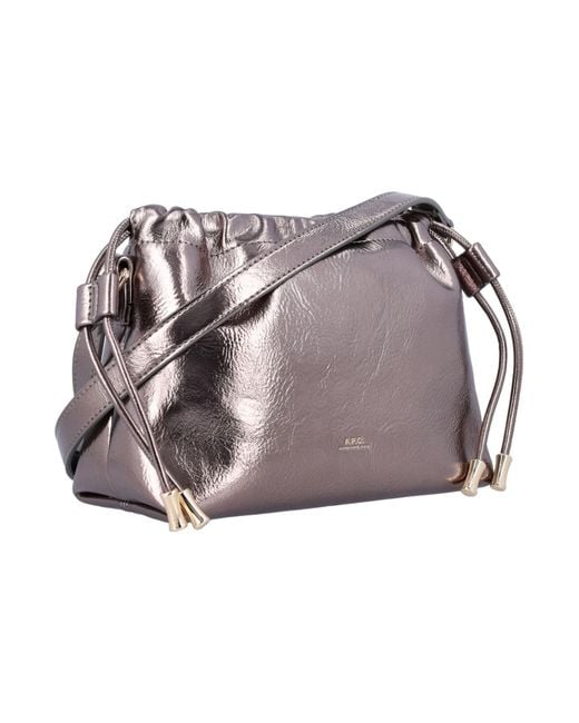 A.P.C. Gray Metallic Drawstring Shoulder Bag