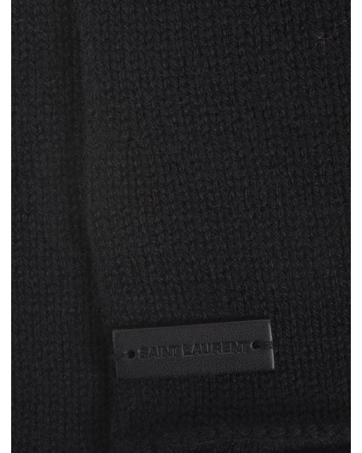 Saint Laurent Black Logo Patch Ribbed Knit Gloves