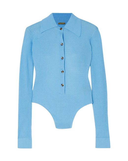 Dodo Bar Or Blue Gabi Open-Back Ribbed-Knit Bodysuit
