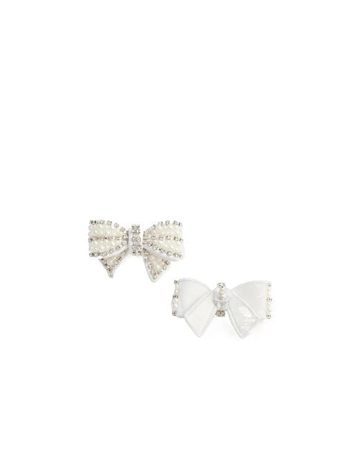 Self-Portrait White Embellished Satin Bow Earrings
