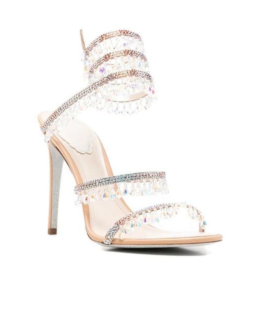 Rene Caovilla White Round-Toe High-Heeled Sandals