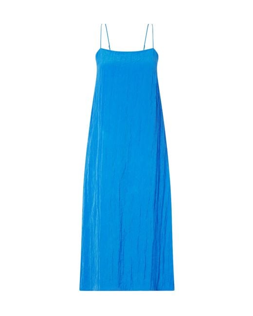 Tibi Blue Crinkled Satin Midi Dress